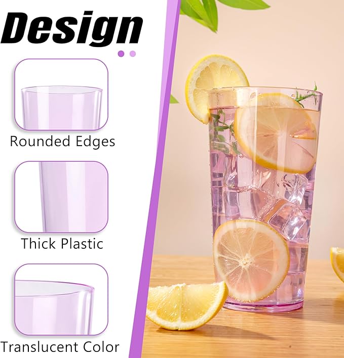 Liacere Plastic Drinking Glasses (Set of 12) 18 oz Highball Purple Reusable Plastic Glasses Colors，Kitchen Water Glasses Cup, Bar Tumbler Glassware Set for Juice, Cocktail, Whiskey, Valentine’s Day