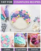 RFAQK 74 PCs Icing Piping Bags and Tips Set, Cake Decorating Kit with 48-Numbered Piping Tips, 20+1 Pastry Bags for Cookie Cupcake Cake Decoration, with Booklet and E-book (Purple)
