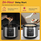 CARORI Electric Pressure Cooker 6 Quart Silver, Non-stick Pot, 9-in-1 Instant Pot, 12 Preset Functions with Touchscreen, Safe Steam Release, Stew, Slow Cook, Rice, Sauté, Warmer