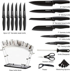 Astercook Knife Set with Block and Sharpener, 22 Piece Kitchen Knife Set Dishwasher Safe, Space-Saving Clear Knife Block with Knives for Everyday Home Cooking Black