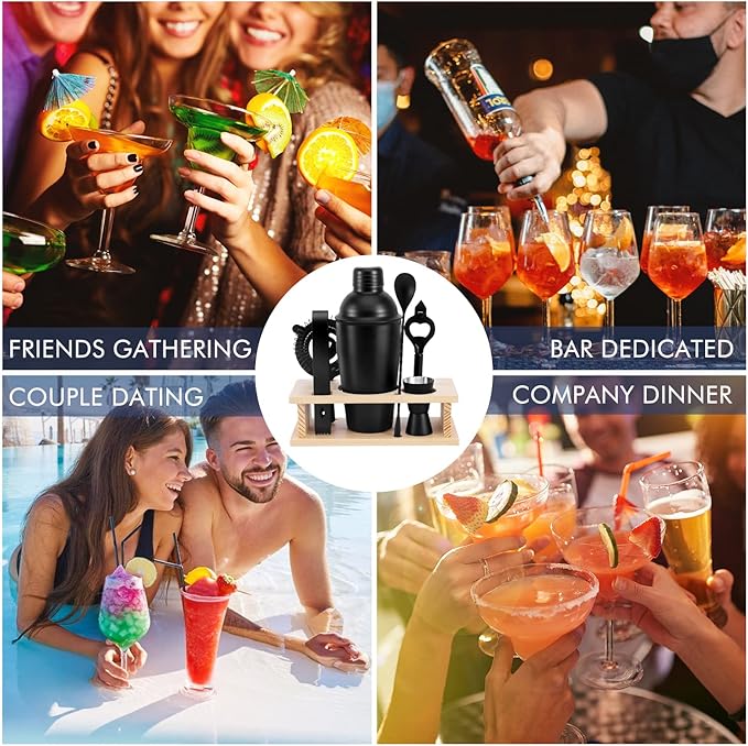 JNWINOG Cocktail Shaker Set Stainless Steel Bartending Kit 18.6oz Cocktail Bar Set Cocktail Mix Drink Making Kit Professional Bar and Home Drink Bar Tools for Bartender (Matte Black, 7Pcs)