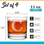 On The Rox (C-Monogram) - 4 Piece Set of 11 Ounce Engraved Heavy Base Rocks Glasses Elegant Glass-Multi-Purpose Beverage-Rocks Glass- Gift for any Occasion Drinks
