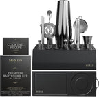 Mixology Bartender Kit - 22Pcs Bar Set Cocktail Shaker Set w Black Bar Cart Accessories Stand - Shakers Bartending Gun Metal Black Tools, 24oz Shaker, 17 Recipe Cards, Martini Barware