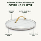 GreenPan 8" Tempered Glass Lid for Pots and Pans Cookware, Gold-Tone Handle with Matte Finish, Dishwasher and Oven Safe