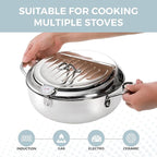 Alpha Living SDF-04 Deep Fryer Pot – 11-Inch Stainless Steel Frying Pot with Oil Thermometer – Ideal for Deep Frying Chicken, Fries, Mini Donuts, Tempura & More – Frying Pan for Home Use