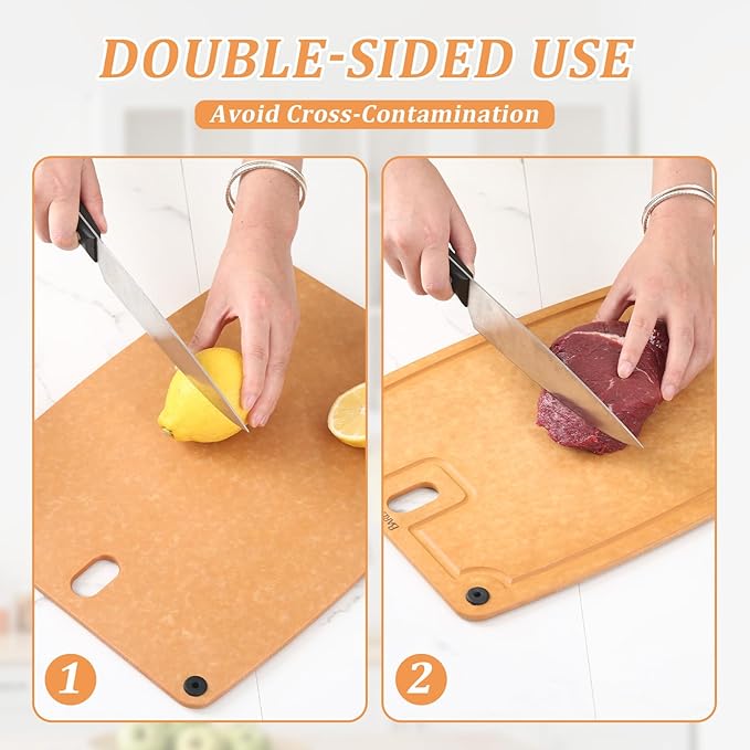 Large Cutting Boards for Kitchen Dishwasher - XL Cutting Board Set Double-Sided with Non-Slip Feet and Juice Groove Composite Chopping Board Knife Friendly Cut Meat, Fruit,Vegetable