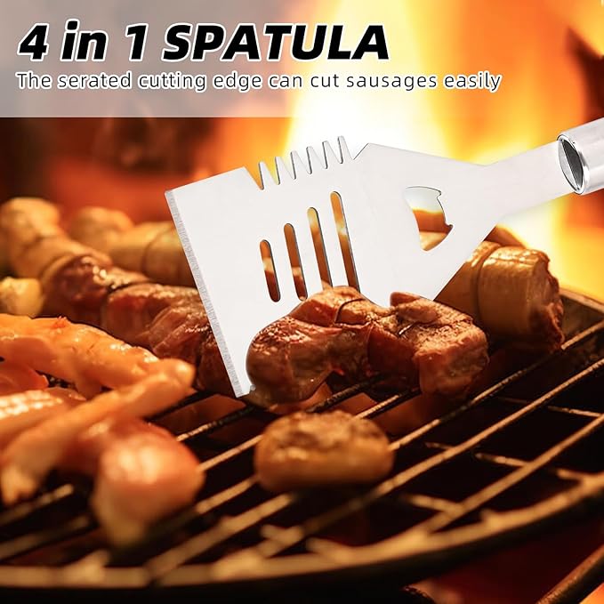Grilling Accessories - BBQ Accessories 4pc Heavy Duty Grill Accessories Barbecue Grilling Tools Utensils Set with Spatula, Fork, Brush, Tongs Kit Ideal Gift for Father Men Husband Birthday