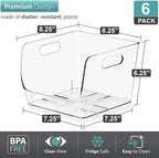 Sorbus Stackable Storage Bins Open Front, Clear Stackable Storage Bins, Pantry Bins for Storage and Organization, Acrylic Stackable Bins for Kitchen, Clear Pantry Organizer Bins (Medium Sqware 6 Pack)