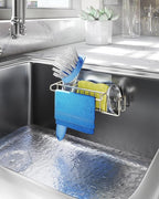 HapiRm Sink Caddy Sponge Holder - No Drill Sponge Holder for Kitchen Sink, Rustproof and Waterproof Kitchen Organizer - Brushed Nickel（8.65 * 3.54 * 2.36 in）