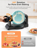 Waffle Maker, 1400W Double Belgian Waffle Iron 180° Flip, 8 Slices in 3 Mins, Rotating & Nonstick Plates, Anti-Scald, Removable Drip Tray Easy to Clean, Cool Touch Handle, Space-Saving (Mint Blue)