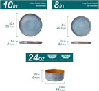 vancasso ONION Ceramic Plates and Bowls Sets, 24 Pieces Blue Dinnerware Sets for Kitchen, Reactive Glaze Dishes Set for 8, Dishwasher and Microwave Safe