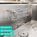 HapiRm 4 in 1 Sink Caddy Sponge Holder, SUS304 Stainless Steel Kitchen Brush Holder + Dish Cloth Hanger + Soap Rack + Sink Stopper Rack + Sponge Caddy for Kitchen - Silver