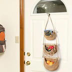 Lawei 3 Tier Hanging Fruit Basket, Wall Hanging Vegetable Fruit Baskets Cotton Woven Storage Baskets for Organizing, BOHO Wall Basket Decor, Over the Door Organizer for Kitchen, Bedroom, Bathroom