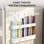 9.5” Large Acrylic Straw Holder for Cabinet Door, Reusable Adjustable Two-Part Straws Organizer with Ultra Sticky Adhesive Strips, 2026 Straw Storage for Kitchen Cupboard (Marble Color)