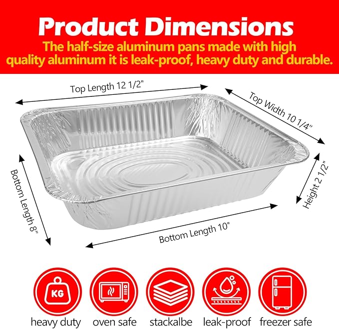 9x13 Aluminum Foil Pans with Lid, 20 Pack Disposable Trays Half Size Heavy Duty Tin Pans Deep Food Containers For Cooking, Meal Prep, Baking, Roasting, Chafing, Heating or Steam Table