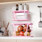 2 Pack Pink Trash Bag Holder - Stackable Garbage Bag Dispenser with Bamboo Top, Kitchen Accessories & Decor, Wall Mount Storage for Kitchen, Home, Bathroom Decor & Gifts