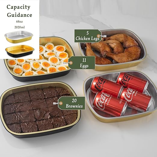 Oval Aluminum Foil Catering Trays with Lids (5 Pack) – 2X Thicker Heavy Duty Gold Serving Platters for Parties, Catering, Takeout & Food Service, 68oz