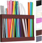 Qinyoung Acrylic Straw Holder for Cabinet Door with Double Sided Adhesive Tape Reusable Straw Organizer Tumbler Storage Kitchen Accessories Container for Counter Cupboard(Classic,Large,Brown)