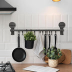BESTOYARD Punchless Kitchen Utensil Hooks Wall Mount Rack with 10 Hooks, Adjustable Double Rod Organizer, Gray Suction Cup Holder for Cooking Tools and Measuring Cups