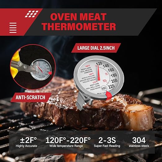 AWLKIM 5 Pack Professional Kitchen Food Thermometer Set – Includes Instant Read Digital Meat Thermometer, Oven-Safe, Ambient Oven Monitoring, Fridge & Candy/Deep Fry for Cooking, BBQ, Baking