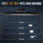 Walfos Universal Lid for 9", 10" and 10.5" Diameter Cookware, Fits Pots, Pans and Skillets - Walfos Tempered Glass Pan Lid with Heat Resistant Silicone Rim, BPA Free Pot Lids, Dishwasher-Safe, Black