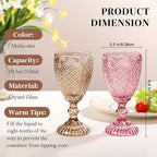 Colored Vintage Wine Glasses Set of 6 – 10.5 Ounces Colored Glass Water Goblets, drinking glasses for Mothers Day, Wedding, Holiday, or Fancy Glassware for everyday