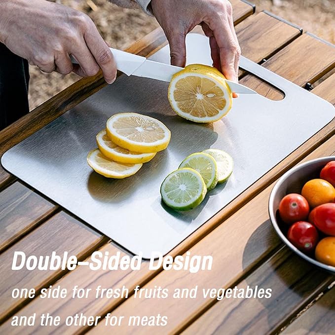 100% Pure Titanium Cutting Board Set of 3, Double-Sided Titanium Cutting Boards for Kitchen Dishwasher Safe, Food-Grade Metal Chopping Board Mat for Fruit, Meat & Outdoor BBQ Party (S+M+L)