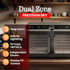 Magic Mill Premium DualZone Food Dehydrator, 16 Stainless Steel Trays with French Doors, Independent Temp Control, Rear Fan, Keep Warm Mode, for Jerky, Fruit, Veggies, Dog Treats, Meal Prep