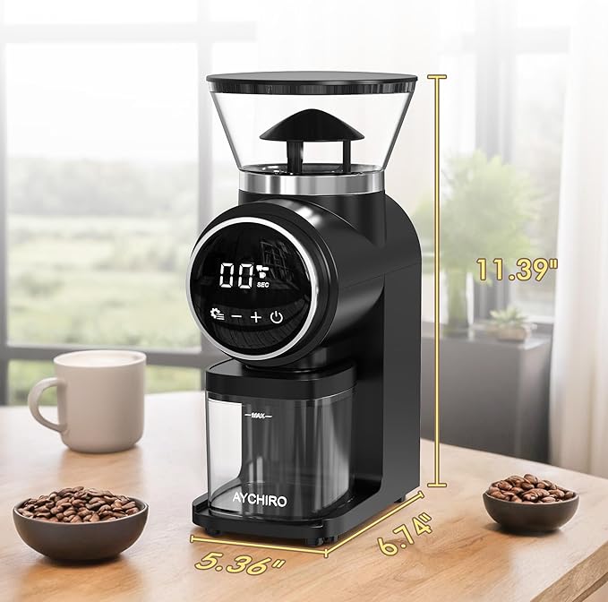 AYCHIRO Conical Burr Coffee Grinder, Coffee Beans Grinder with 30 Grinding Settings, Automatic Burr Mill Grinder for Home Use, Touchscreen, 2-12 Cups