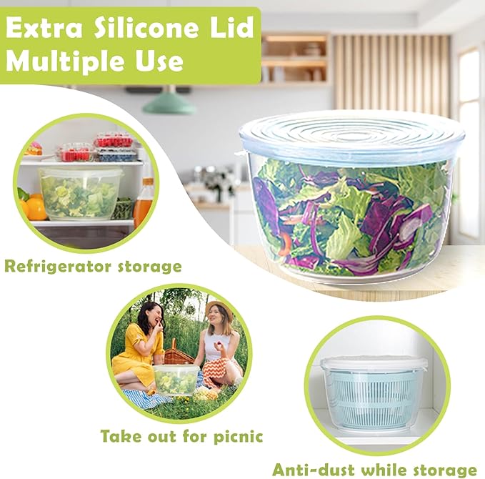LEPCY Salad Spinner, Durable Bowl Never Crack. 4.8 Qt Large Capacity Lettuce and Vegetable Spinner with Storage Lid, Non-skid Base. Gifts for Mom Women Parents