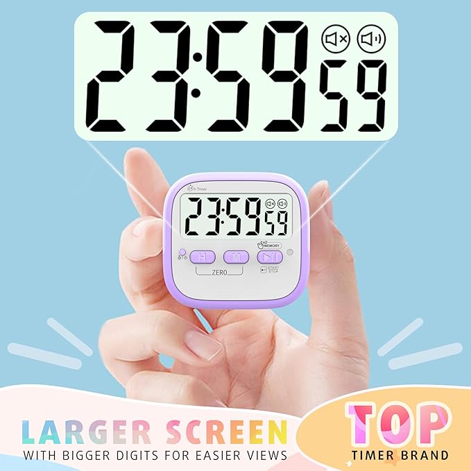 Antonki 2 Pack Classroom Timers for Kids Teachers, Magnetic Countdown Digital Kitchen Timer for Cooking, Study, Exercise, Games, Time Mangement - Loud/Silent Mode - Battery Included