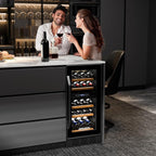 ROVSUN 26 Bottle Wine Fridge, Dual Zone Wine & Beverage Refrigerator w/Independent Temp & LED Control Panel, Built-in/Freestanding/Under Counter Wine Cooler Chiller for Red White Wine/Champagne/Beer