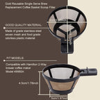 Reusable Single Serve Brew Coffee Basket Scoop,Gold Coffee Filters Replacement Compatible with Hamilton Beach 2-Way Coffee Makers 49980A, 49980Z, 47650, 49933 Accessories,Pack of 2