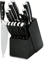 Knife Set, 15 Piece Premium Kitchen Knife Block Set, Razor-Sharp, High Carbon Stainless Steel Chef Knife, Ergonomic Forged Triple Rivet Handle, Black Sharp Knife Set for Kitchen, Dishwasher Safe