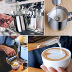 Milk Frothing Pitcher, 66oz Steaming Pitcher Stainless Steel Espresso Machine Accessories for Coffee Bar, Cappuccino Barista Tools Milk Jug Steamer Frother Cup with Decorating Latte Art Pen