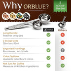 Orblue Premium Coffee Scoop Set - 1 Tbsp (15ml) & 2 Tbsp (30ml) Measuring Tablespoon - Stainless Steel Coffee Measuring Spoon and Scooper with Long Handles - Pack of 2
