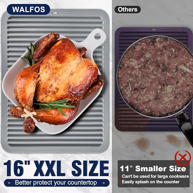 Walfos Large Silicone Trivet 16x12 Inch, Hot Pads for Kitchen, Heat Resistant Pot Holders Trivets for Hot Dishes, Hot Pots and Pans, Quartz Countertops, Gray, 2 Pack