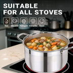 Kirecoo Stainless Steel Stock Pot - 12 Quart Heavy Duty Stock Cooking Pot with Visible Lid for Pasta, Soup, Spaghetti, Nonstick Thick Bottom Big Stockpot, Cookware for Canning, Boiling, Simmer