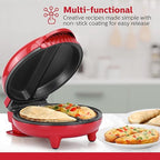 Holstein Housewares Stainless Steel 2 Section Omelet & Frittata Maker, Non Stick Coating, Easy To Clean, Indicator Lights, Compact Storage, Prepare Versatile Recipes in Minutes. 2 Portions, Red