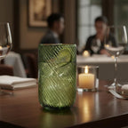 Set of 8 Ribbed Glassware,4 Highball Glasses 14oz & 4 Rocks Drinking Glasses 9oz, Origami Style, Fluted Design, for Milk, Water, Cocktail, Juice, Beer, ToothBrush Cup, Gif (Leaning Green)