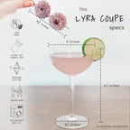 MORA PURE The Lyra Coupe Glass Set of 4, 7oz Handblown Premium Crystal Classic Cocktail Glasses for Martini, Champagne, Mixology, Home Bar, Fancy Margarita, Gin&Tonic, Drinking, etc. For Mixologists