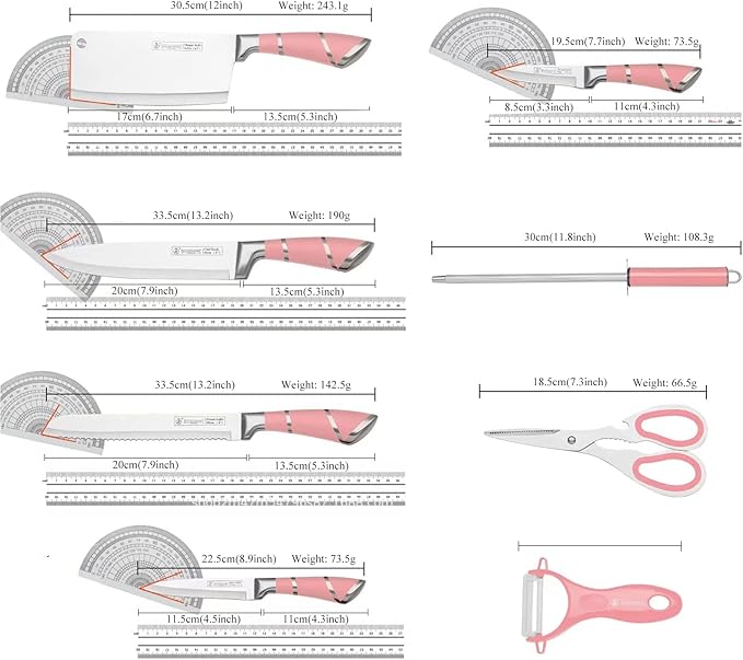 Kitchen Knife Set, 9-Piece Red Kitchen Knife Set with Acrylic Block, Non Stick Sharp High Carbon Stainless Steel Knife Set for Kitchen Cutting Meat Slicing Chopping Kitchen Gifts for Women (Red)