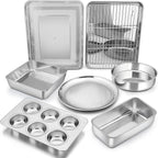 Bakeware Sets, P&P CHEF 9-Piece Stainless Steel Baking Pans Set, Round/Square Cake Pan, Toaster Oven Pan, Lasagna Pan, Loaf Pan, Pizza Pan, Muffin Pan, Dishwasher Safe & Durable, Healthy & Non-toxic