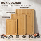 Extra Large Cutting Board Set of 3, Bamboo Cutting Boards for Kitchen with Juice Groove and Handles Kitchen Chopping Board for Meat Cheese board Heavy Duty Serving Tray, Empune