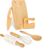 LUOLAO Wooden Kids Safe Knife and Kids Baking Set for Real Cooking, 6 PCS Toddler Montessori Kitchen Tools, Cooking and Baking for Little Chefs