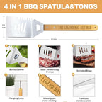 Retirement Gifts for Men, Retired Gift for Dad, Grandpa, Coworker, Retirees Heavy Duty Wooden BBQ Grill Accessories Kit, Thick Stainless Steel Grill Utensil with Non-Slip Handle Tools in Portable Box