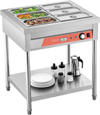 Happybuy 6-Pan Commercial Food Warmer, 1500W Electric Steam Table with Undershelf, Stainless Steel Buffet Server for Restaurants, Parties, and Hotels