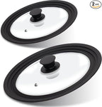 Lerykin Tempered Glass Lid Set of 2 - Universal Lids with Heat Resistant Silicone Rim for Pots, Pans and Skillets - Pan Cover Replacement Lids Fit 6.5", 7", 8" and 9.5", 10", 11" Diameter Cookware