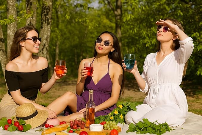 Tritan BPA-Free Plastic Shatterproof Stemless Wine Glasses, - 4 Set - Acrylic Glass Drinkware, Unbreakable Colored, Reusable, Dishwasher Safe, All Purpose Glassware 15oz - Tumblers, Indoor and Outdoor