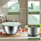 Stainless Steel Salad Spinner 3-in-1, One-Touch Stop and Non-Slip Base, Vegetable Dryer for Kitchens, Parties, and Health-Conscious People, 5.3 Qt
